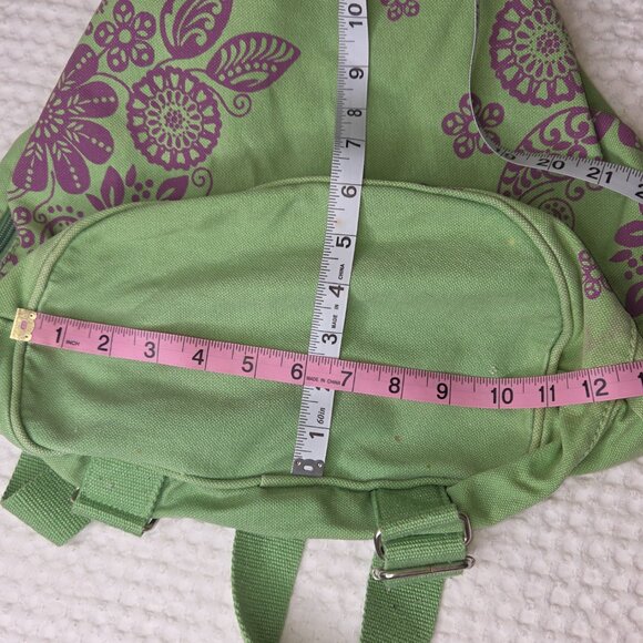 Life Is Good Green Purple Floral Canvas Drawstring Cinch Sack Backpack Bag - Picture 4 of 6